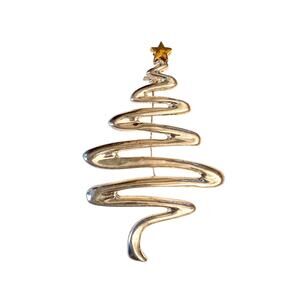 Vintage Christmas Tree Brooch with Gold Star Silvertone Large